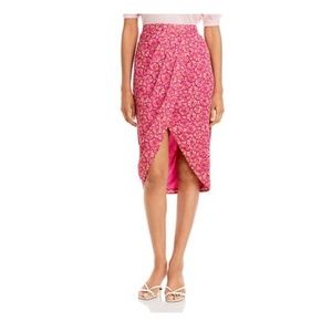 Aqua Pink faux Wrap Midi Skirt